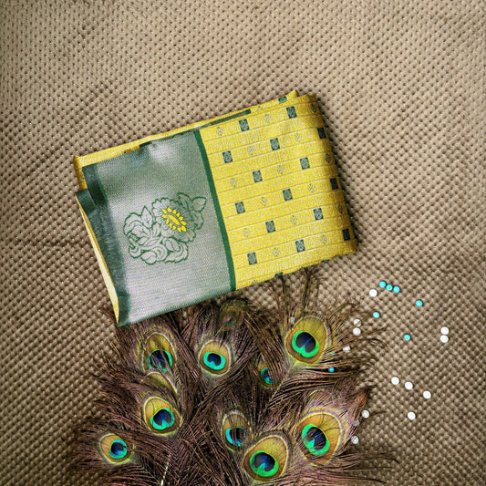 Semi Silk Saree - yellow & green