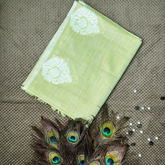 Linen Cotton Saree - light green