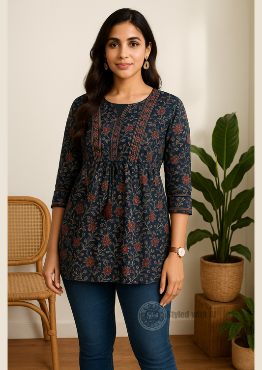 Printed Green Short Kurti