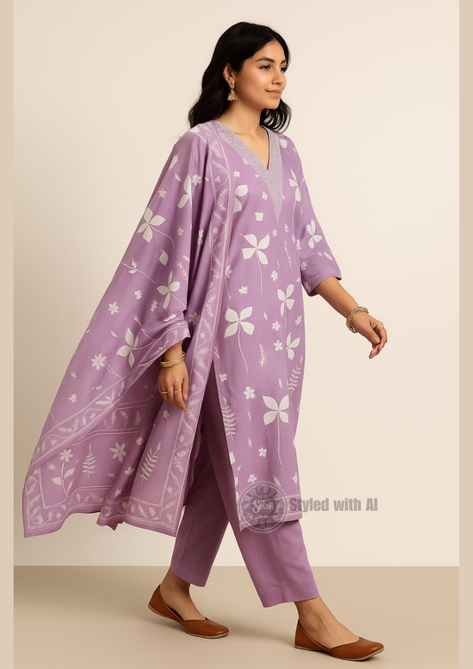 Lilac Floral Print Suit Set
