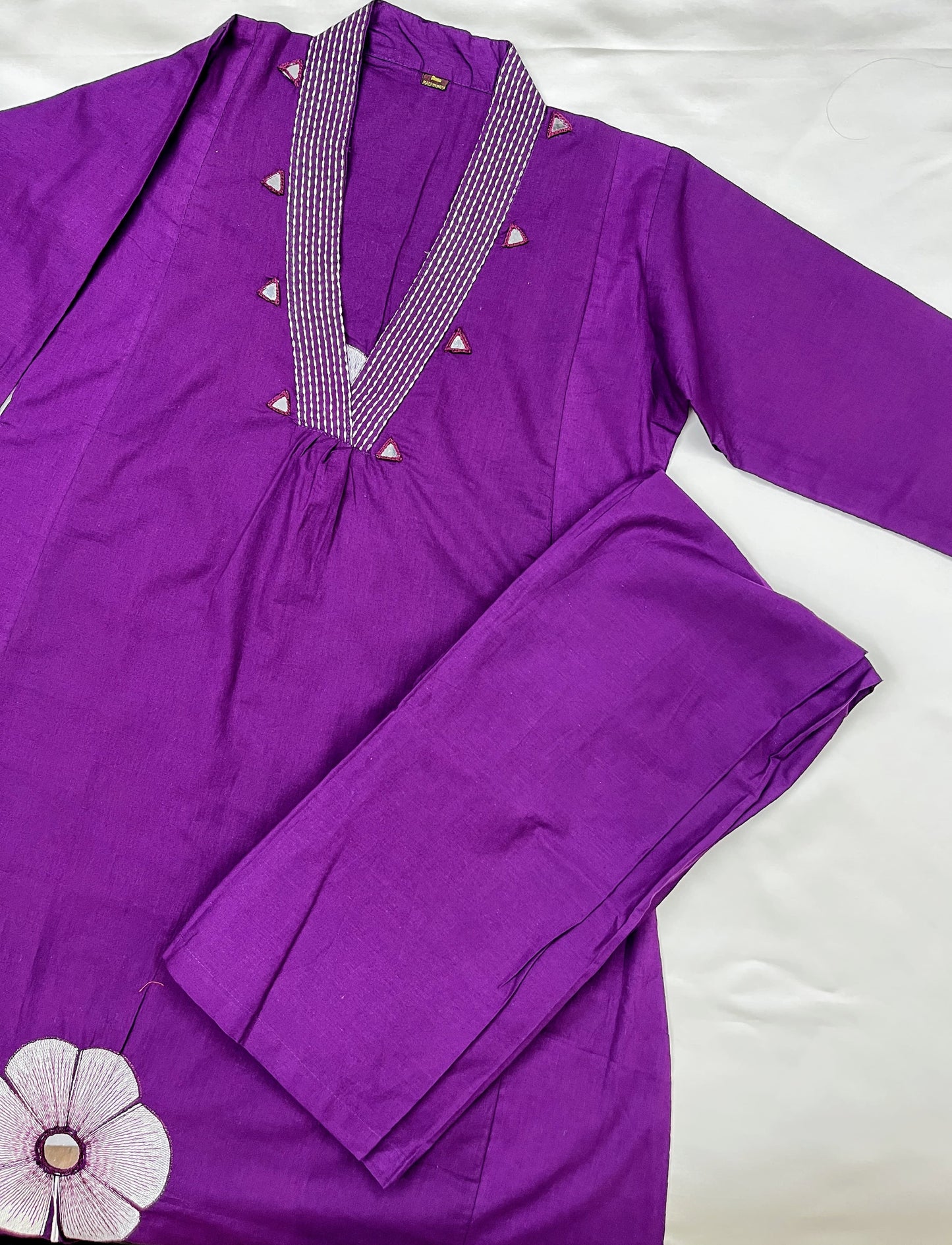 Purple Mirrorwork Embroidered A-Line Kurta Pant