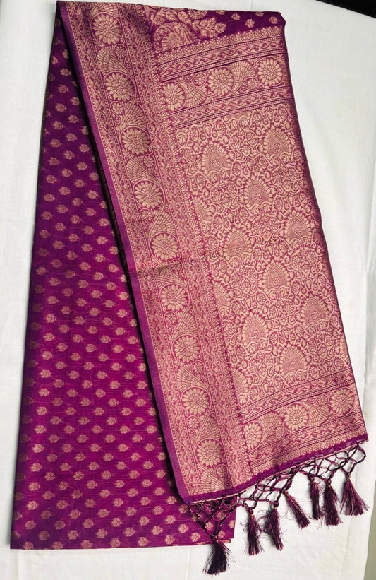 Dotted Print Saree Cotton Mix - pink color