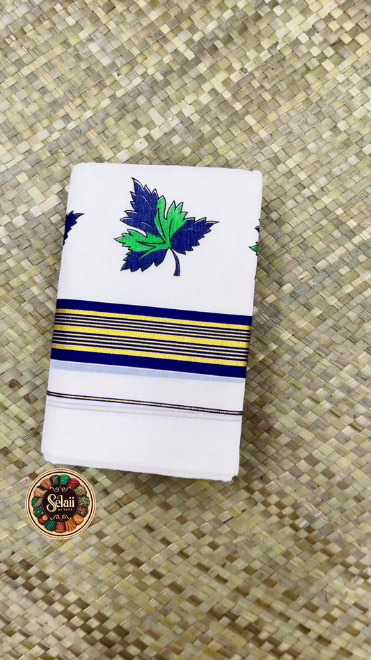 Purple & Green Grape Leaf Printed Set Mundu