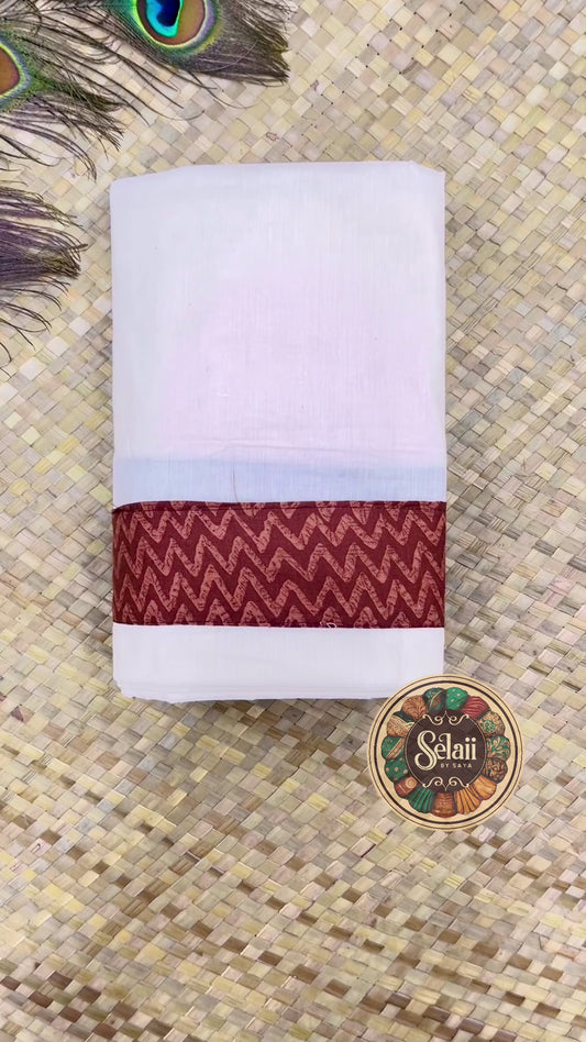 Brown Printed Set Mundu and Blouse