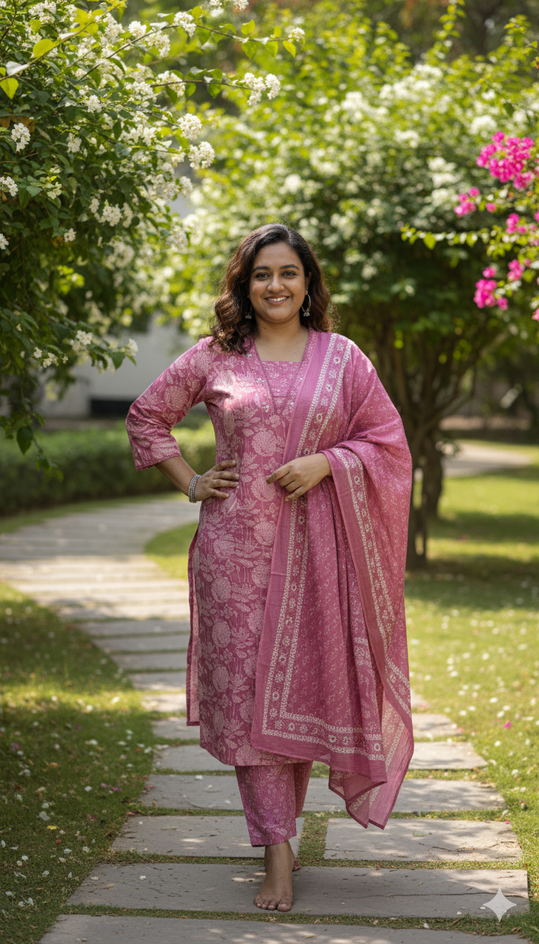 Pink Floral Printed Suit Set