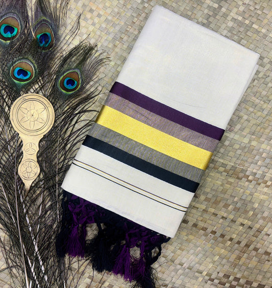 Purple & Black With Golden Zari Border Set Saree